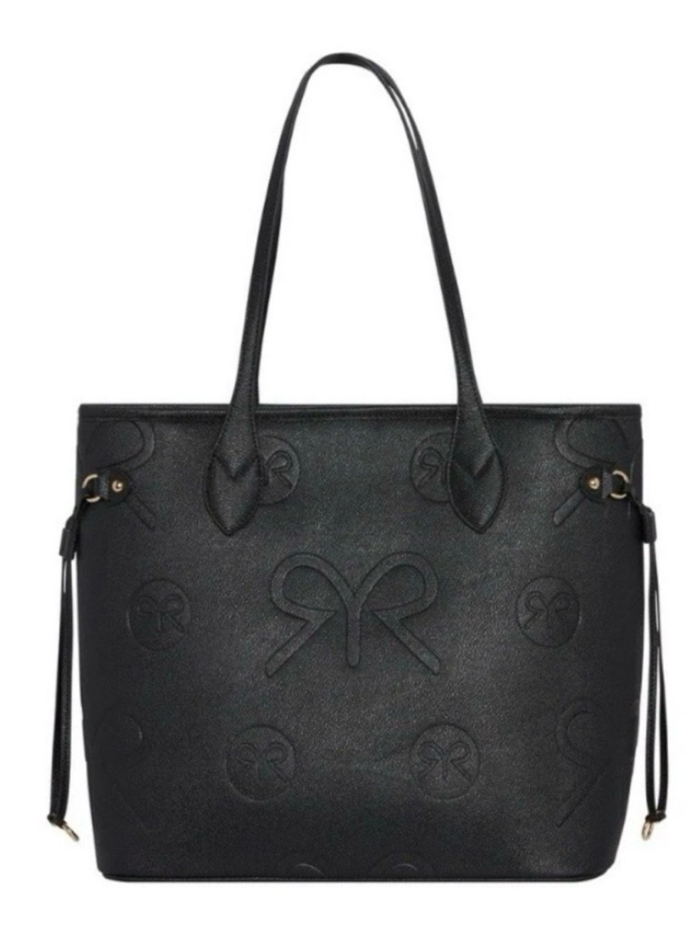 Black Ruby Ribbon Embossed Bow Tote Bag